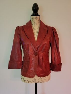 Arden B Women's Red Genuine Lamb Leather Jacket 3/4 Sleeves Y2k Style Size M